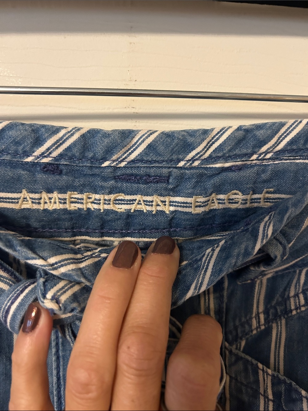 American Eagle Outfitters Blue and White Striped Wide-Leg Tie-Waist Pants - Picture 2 of 5